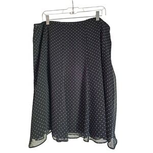 Liz & Co Woman 2X Polka Dot Chiffon Midi Black White Lined Skirt Flowy Plus